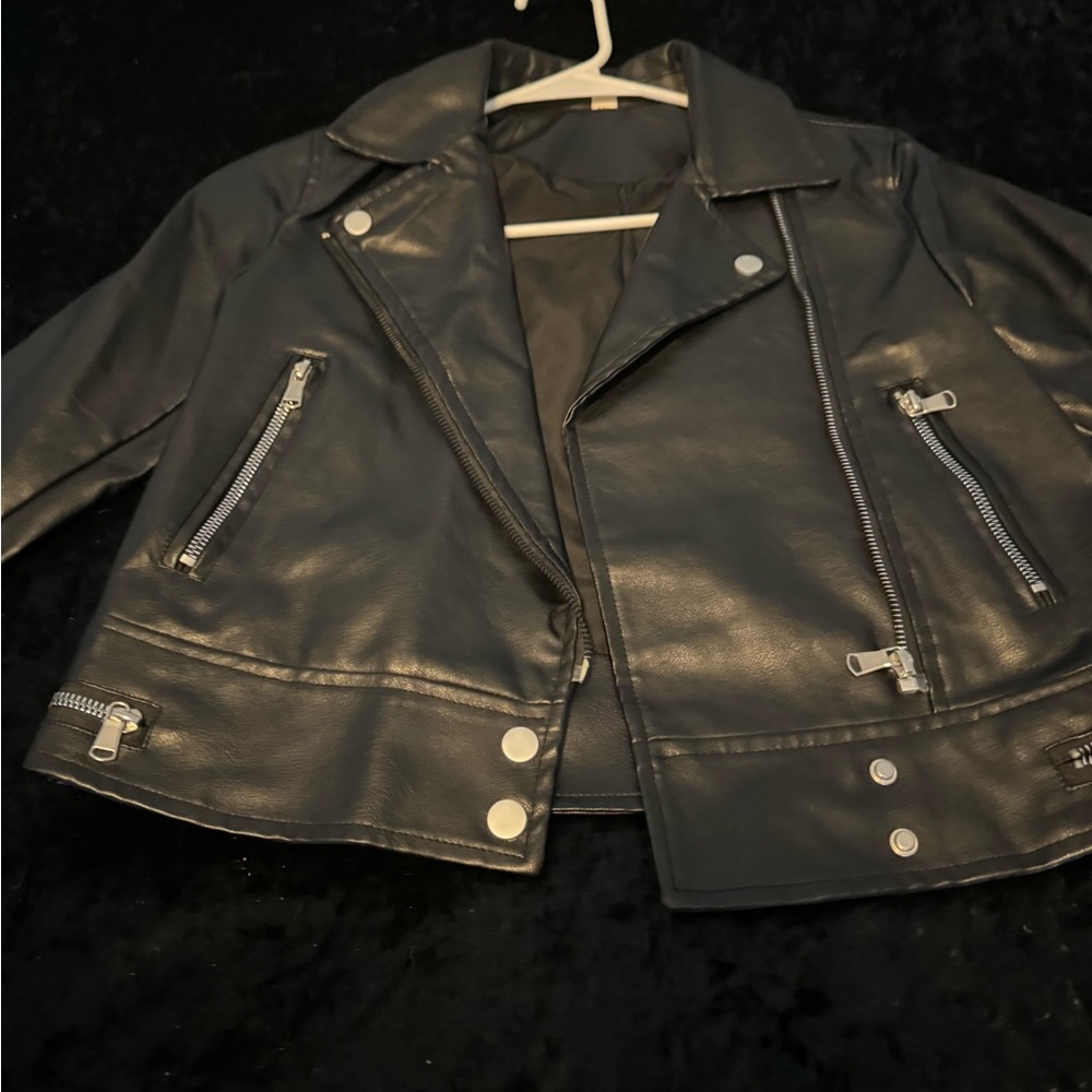 Kid’s Girl Black Faux Leather Biker Jacket
